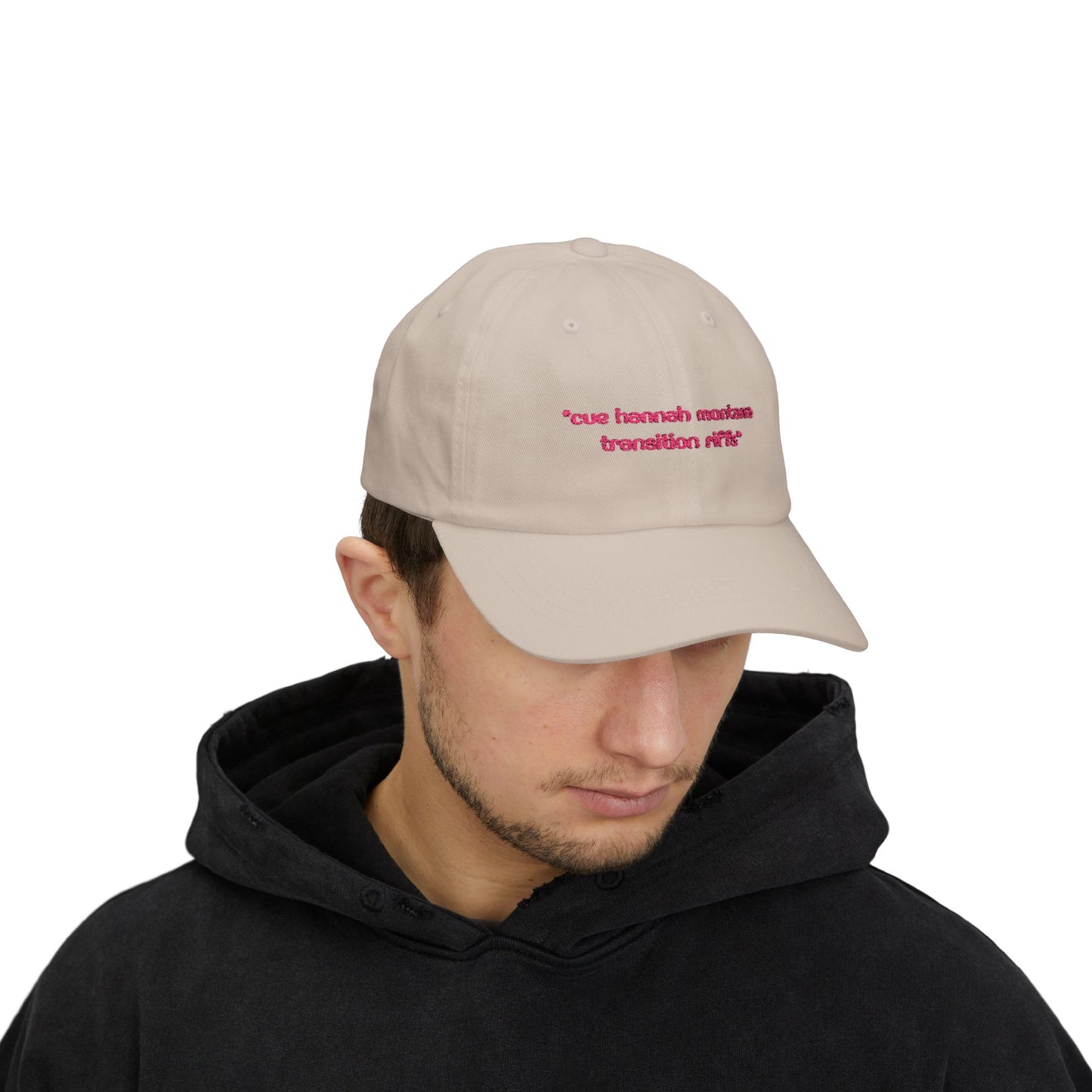 "Cue Hannah Montana Transition Riffs" Embroidered White Baseball Hat