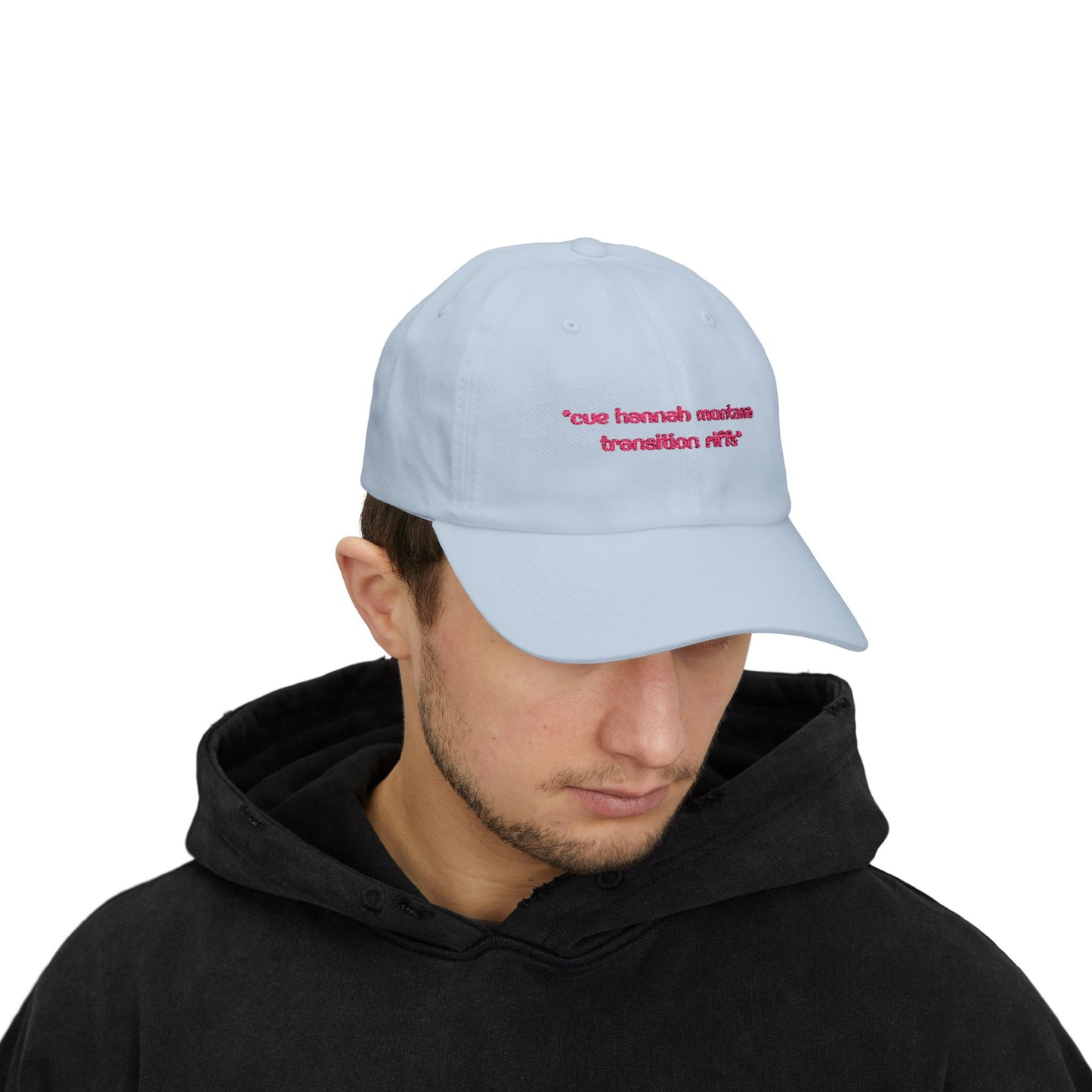"Cue Hannah Montana Transition Riffs" Embroidered White Baseball Hat