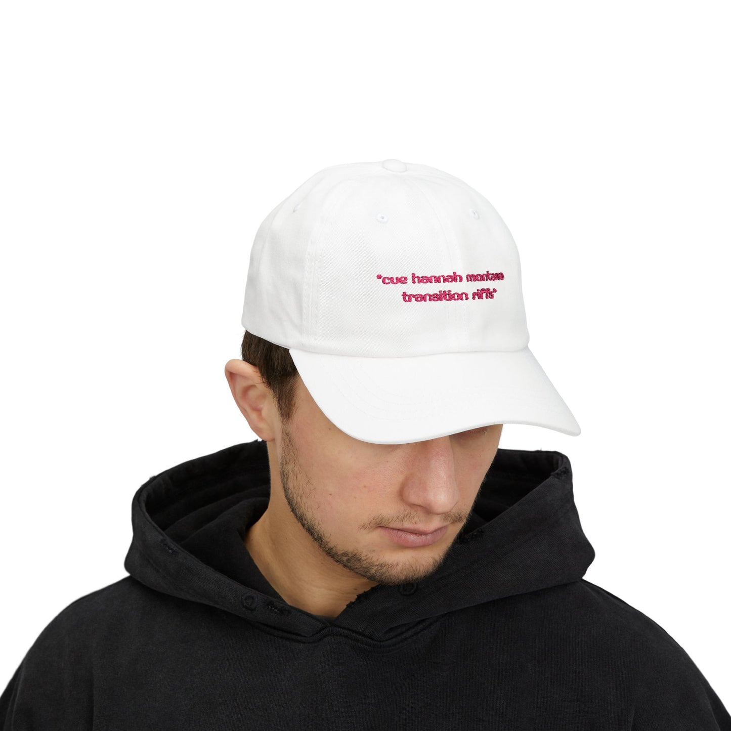 "Cue Hannah Montana Transition Riffs" Embroidered White Baseball Hat