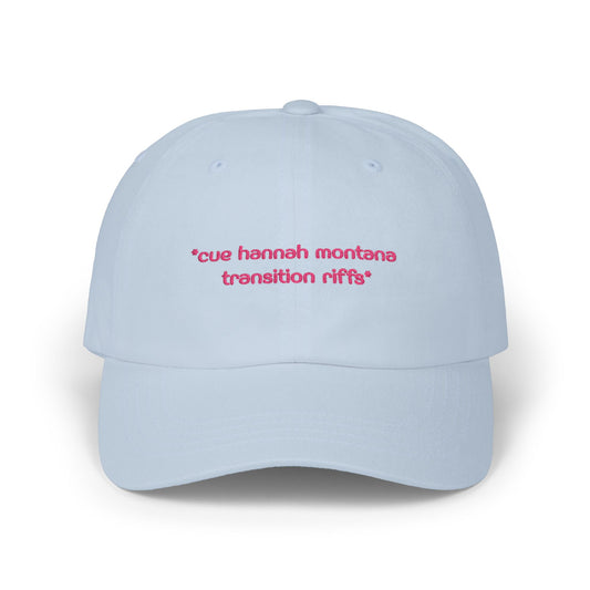 "Cue Hannah Montana Transition Riffs" Embroidered White Baseball Hat