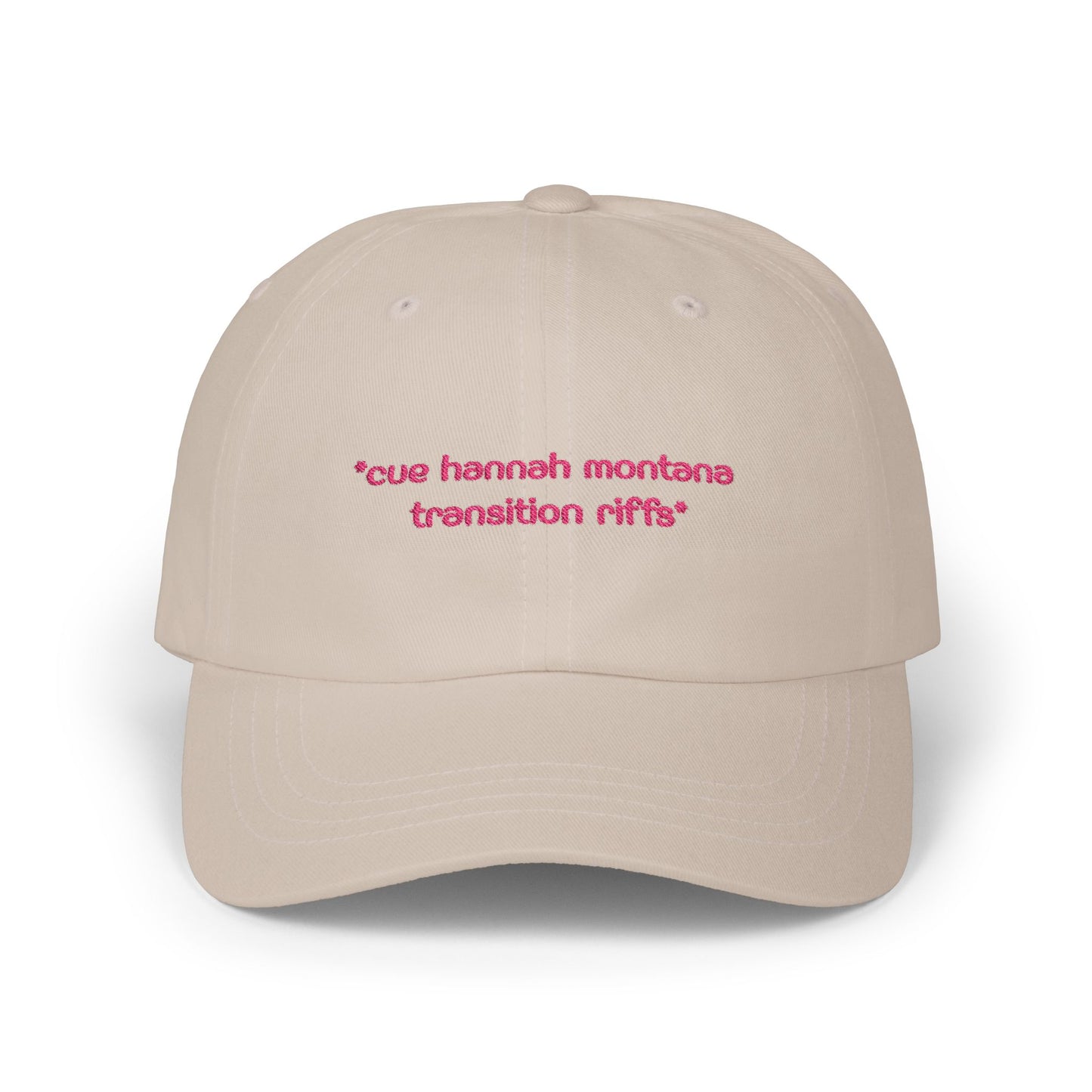 "Cue Hannah Montana Transition Riffs" Embroidered White Baseball Hat